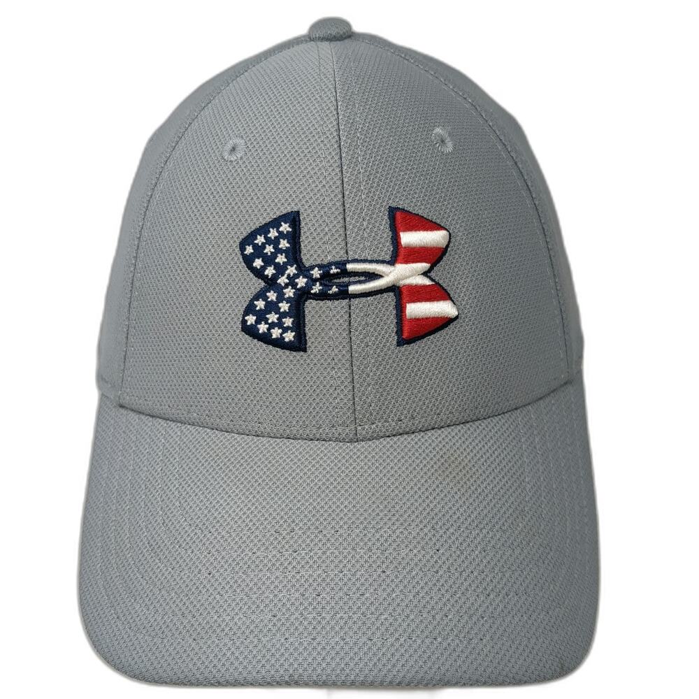 Under Armour Baseball Cap Gray XL USA Flag Logo Stretch Fit Freedom Mesh Hat